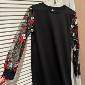 Black dress with flowers embroidery